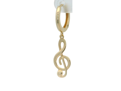 Cercei Antonia Gold tip creole din aur galben cu pandantiv în formă de cheia sol, design minimalist și elegant.