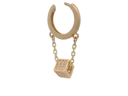 Cercei Antonia Gold tip hoop din aur cu pandantiv cub decorat cu pietre de zirconiu și lanțuri delicate