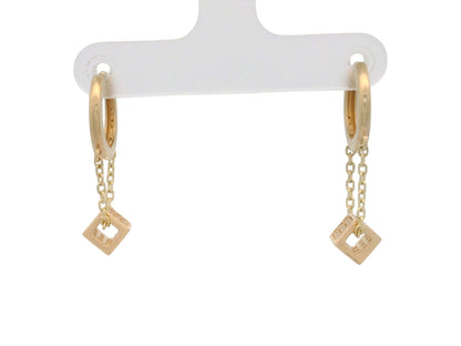 Cercei Antonia Gold tip hoop din aur cu pandantiv geometric sub formă de cub suspendat pe lanțuri delicate