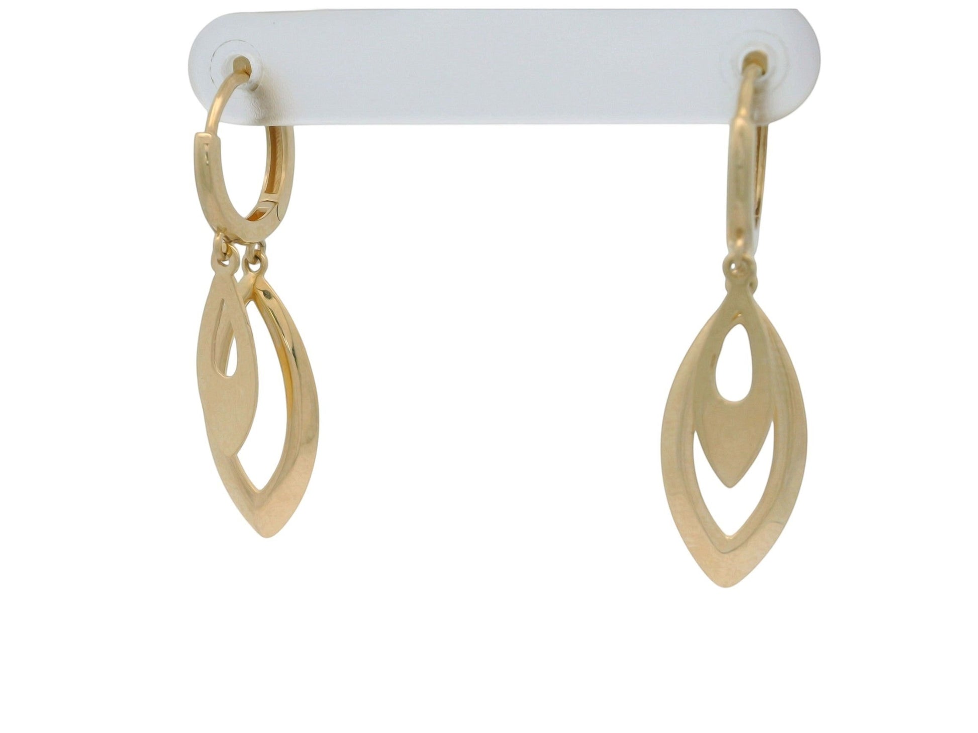 Cercei Antonia Gold din aur galben cu design modern în formă de frunză și sistem de prindere tip tortiță