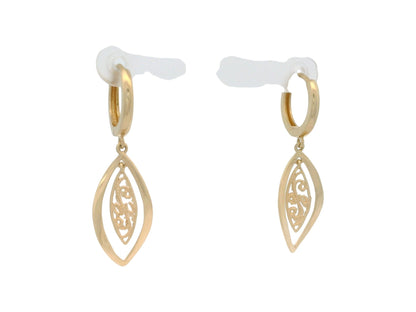 Cercei Antonia Gold din aur galben cu design stilizat de frunză și detalii filigranate, sistem de prindere tip tortiță
