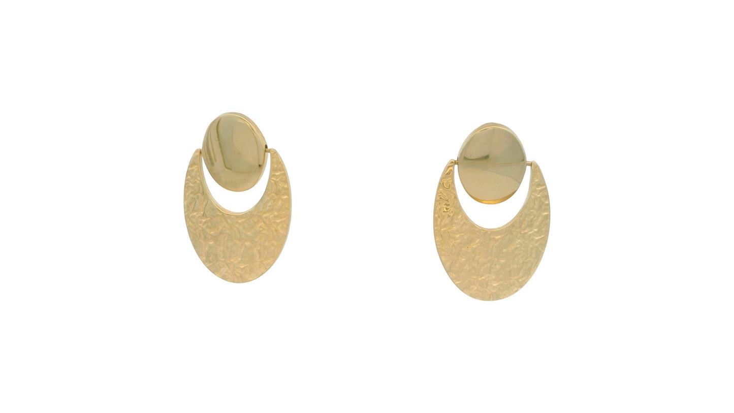 Cercei Antonia Gold din aur galben cu design dual, parte superioară lucioasă și bază semilună cu textură bătută
