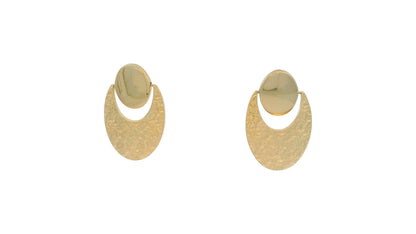 Cercei Antonia Gold din aur galben cu design dual, parte superioară lucioasă și bază semilună cu textură bătută
