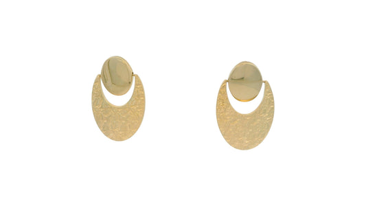 Cercei Antonia Gold din aur galben cu design dual, parte superioară lucioasă și bază semilună cu textură bătută