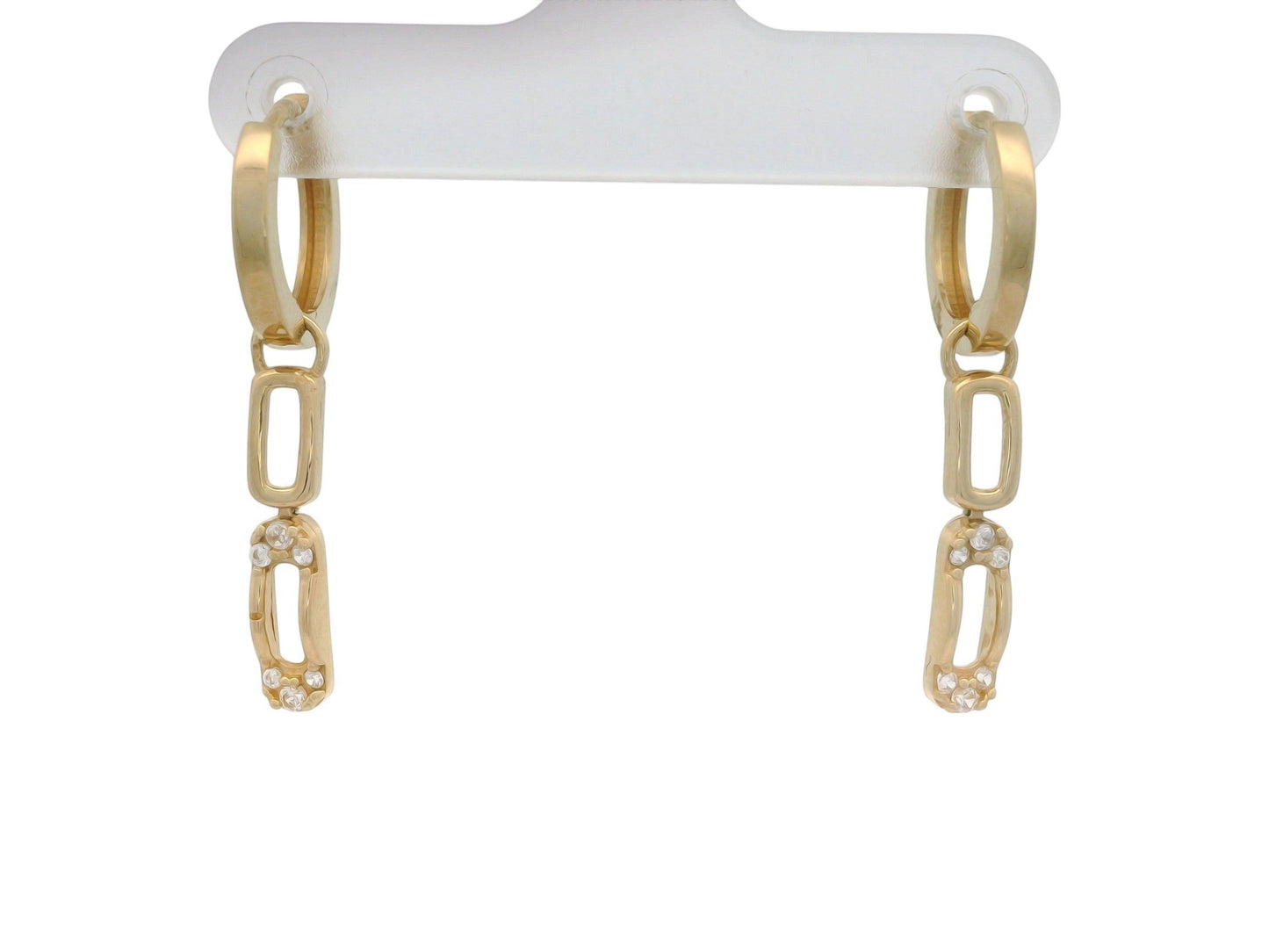 Cercei Antonia Gold din aur galben cu pandantiv geometric articulat și pietre strălucitoare, design modern tip verigă