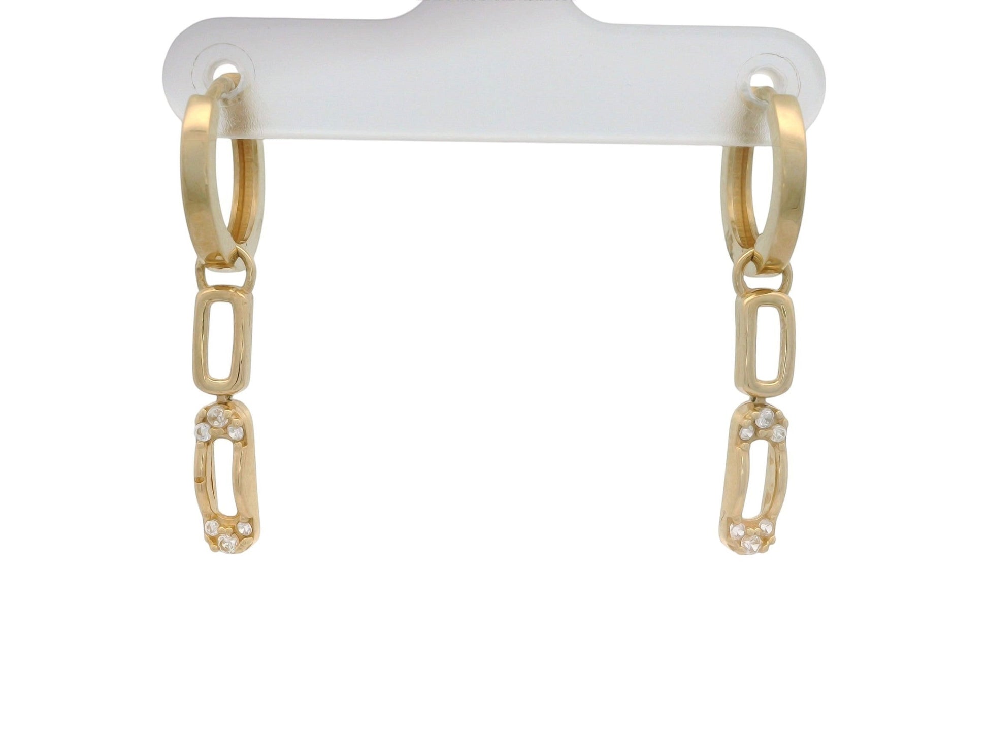 Cercei Antonia Gold din aur galben cu pandantiv geometric articulat și pietre strălucitoare, design modern tip verigă