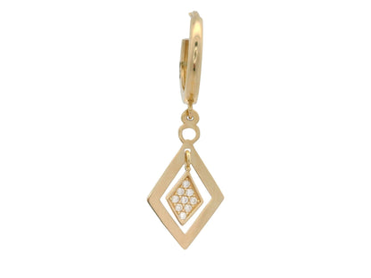 Cercei Antonia Gold din aur 14K cu pandantiv geometric romb și pietre de zirconiu strălucitoare
