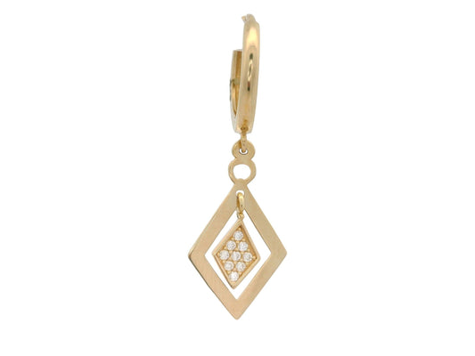Cercei Antonia Gold din aur 14K cu pandantiv geometric romb și pietre de zirconiu strălucitoare