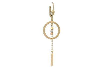 Cercei Antonia Gold din aur de 14K cu design geometric, cerc central, sfere texturate și element liniar mobil