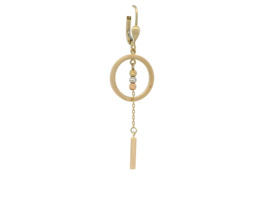 Cercei Antonia Gold din aur de 14K cu design geometric, cerc central, sfere texturate și element liniar mobil