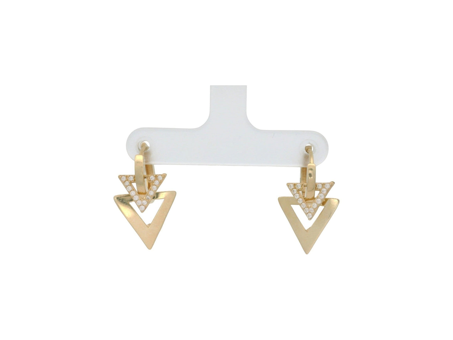 Cercei Antonia Gold din aur cu design geometric triunghiular și pietre strălucitoare, sistem de închidere tip tortiță