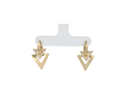 Cercei Antonia Gold din aur cu design geometric triunghiular și pietre strălucitoare, sistem de închidere tip tortiță