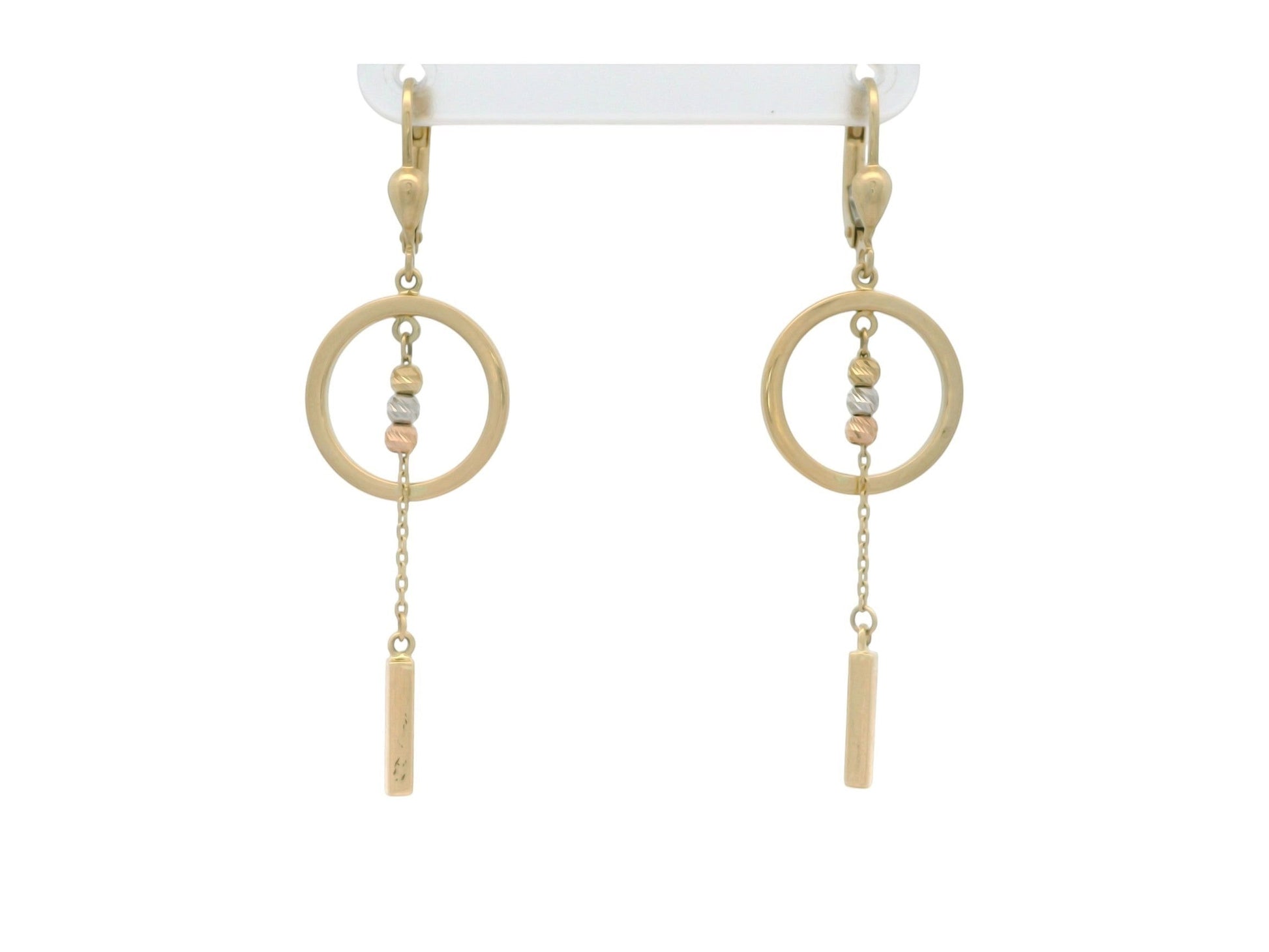Cercei Antonia Gold din aur de 14K cu design geometric, sfere texturate și elemente mobile suspendate