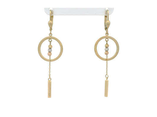 Cercei Antonia Gold din aur de 14K cu design geometric, sfere texturate și elemente mobile suspendate