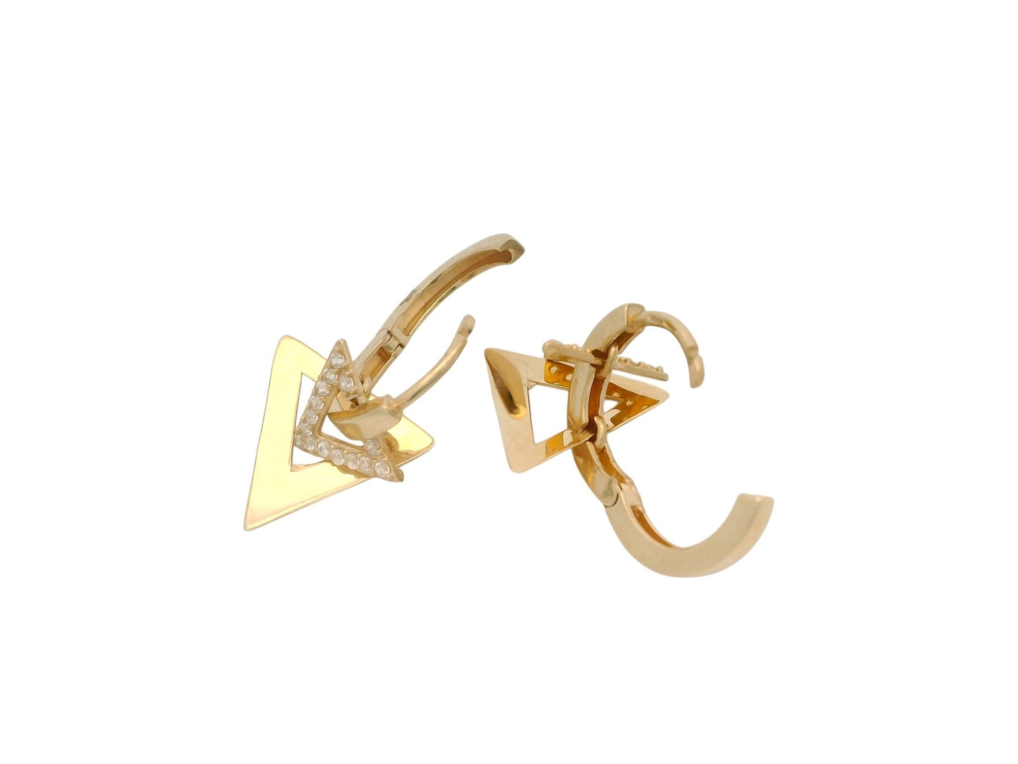 Cercei Antonia Gold din aur cu design geometric triunghiular și pietre strălucitoare, sistem de închidere tip tortiță
