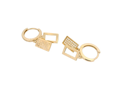 Cercei Antonia Gold tip hoop din aur cu pandantive geometrice dreptunghiulare decorate cu pietre de zirconiu albe