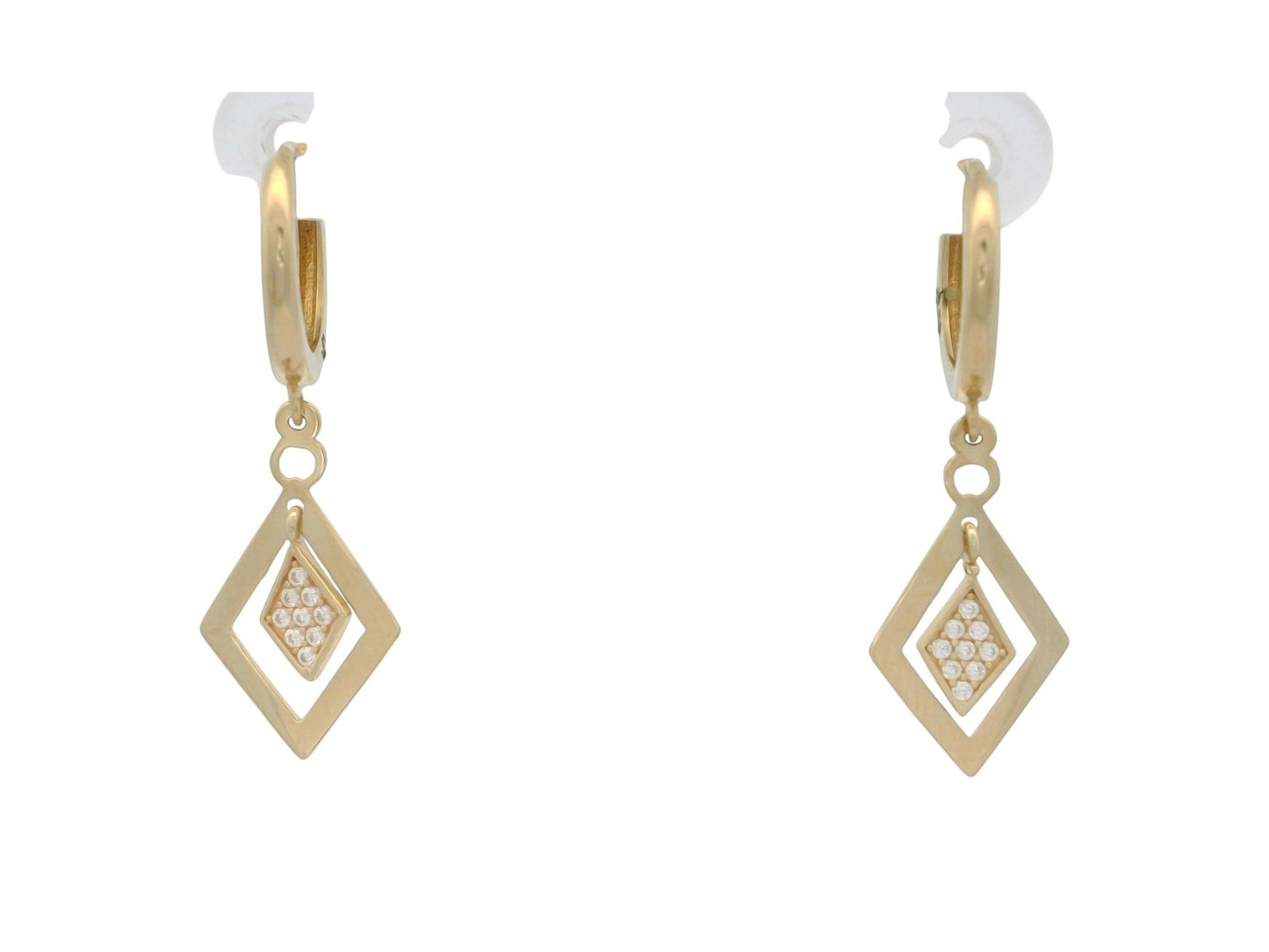 Cercei Antonia Gold din aur de 14K cu pandantive geometrice sub formă de romb și pietre de zirconiu strălucitoare