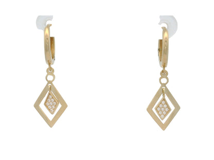 Cercei Antonia Gold din aur de 14K cu pandantive geometrice sub formă de romb și pietre de zirconiu strălucitoare