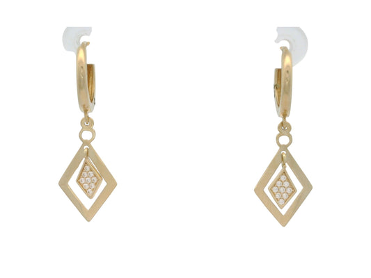 Cercei Antonia Gold din aur de 14K cu pandantive geometrice sub formă de romb și pietre de zirconiu strălucitoare