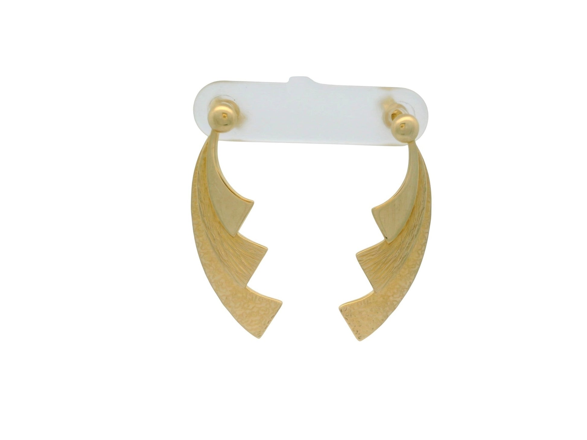 Cercei Antonia Gold din aur galben cu design geometric stilizat, finisaj texturat și sistem de prindere tip șurub.