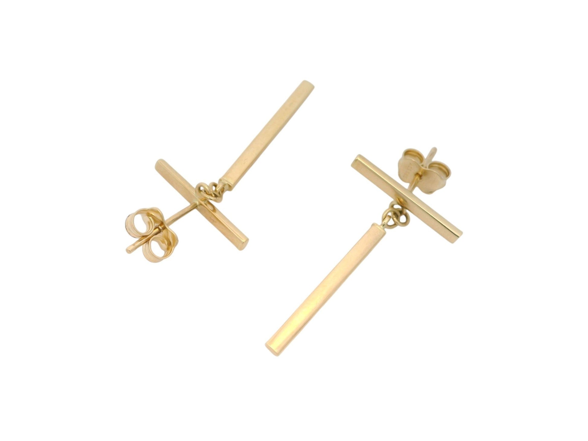 Cercei Antonia Gold tip stud din aur cu design geometric minimalist format din bare orizontale și verticale mobile