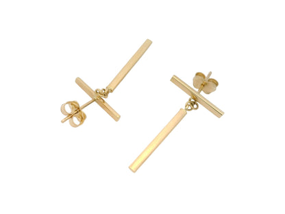 Cercei Antonia Gold tip stud din aur cu design geometric minimalist format din bare orizontale și verticale mobile