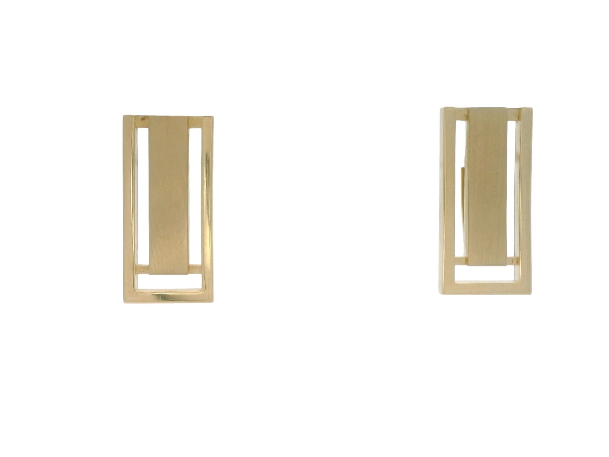 Cercei Antonia Gold dreptunghiulari din aur cu design geometric minimalist, finisaj mat și margini lucioase.