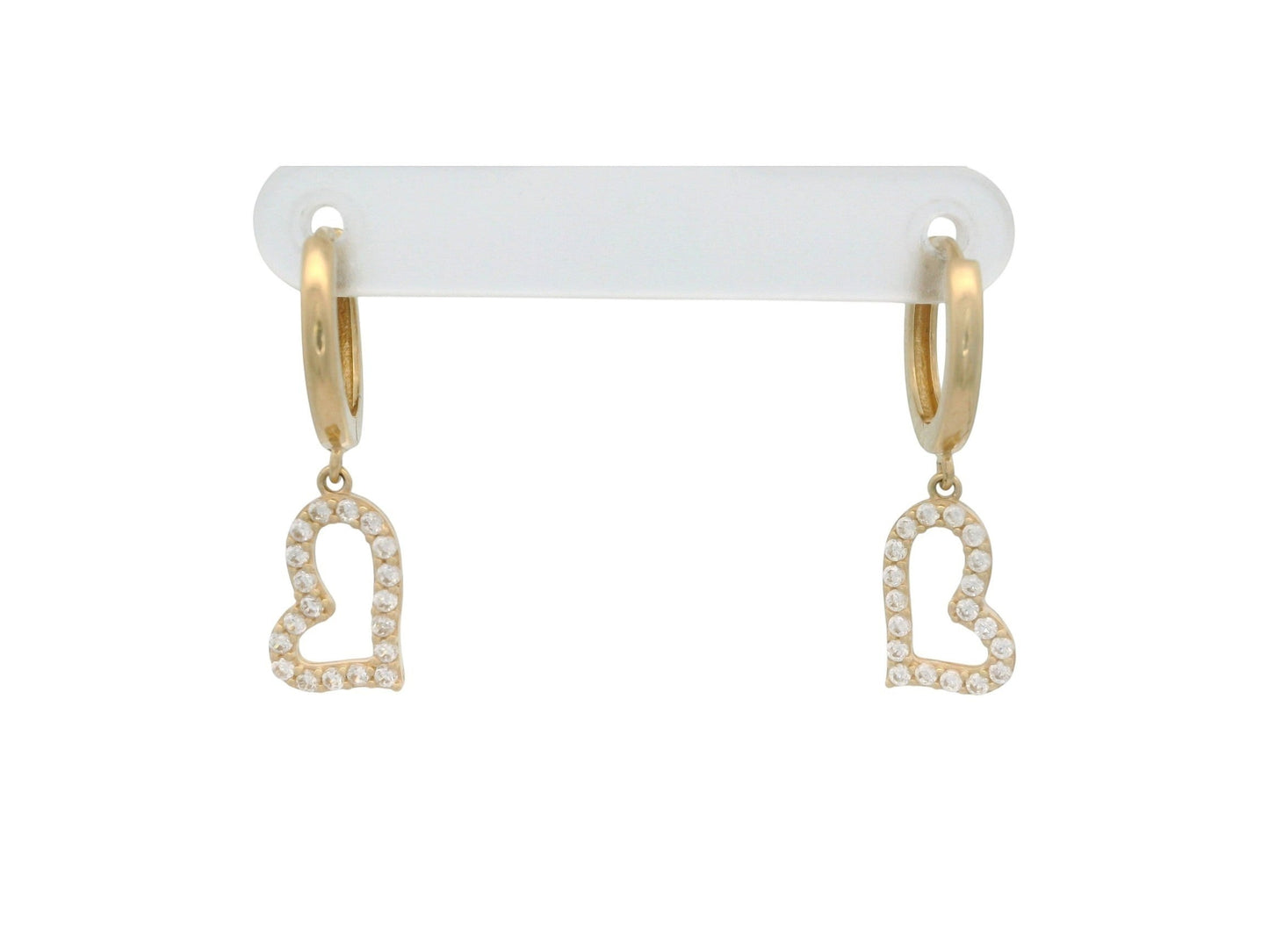 Cercei Antonia Gold tip creole din aur galben cu pandantive în formă de inimă decorate cu pietre albe de zirconiu
