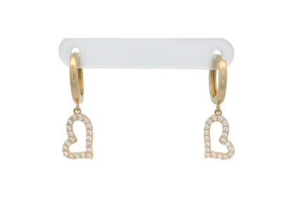 Cercei Antonia Gold tip creole din aur galben cu pandantive în formă de inimă decorate cu pietre albe de zirconiu