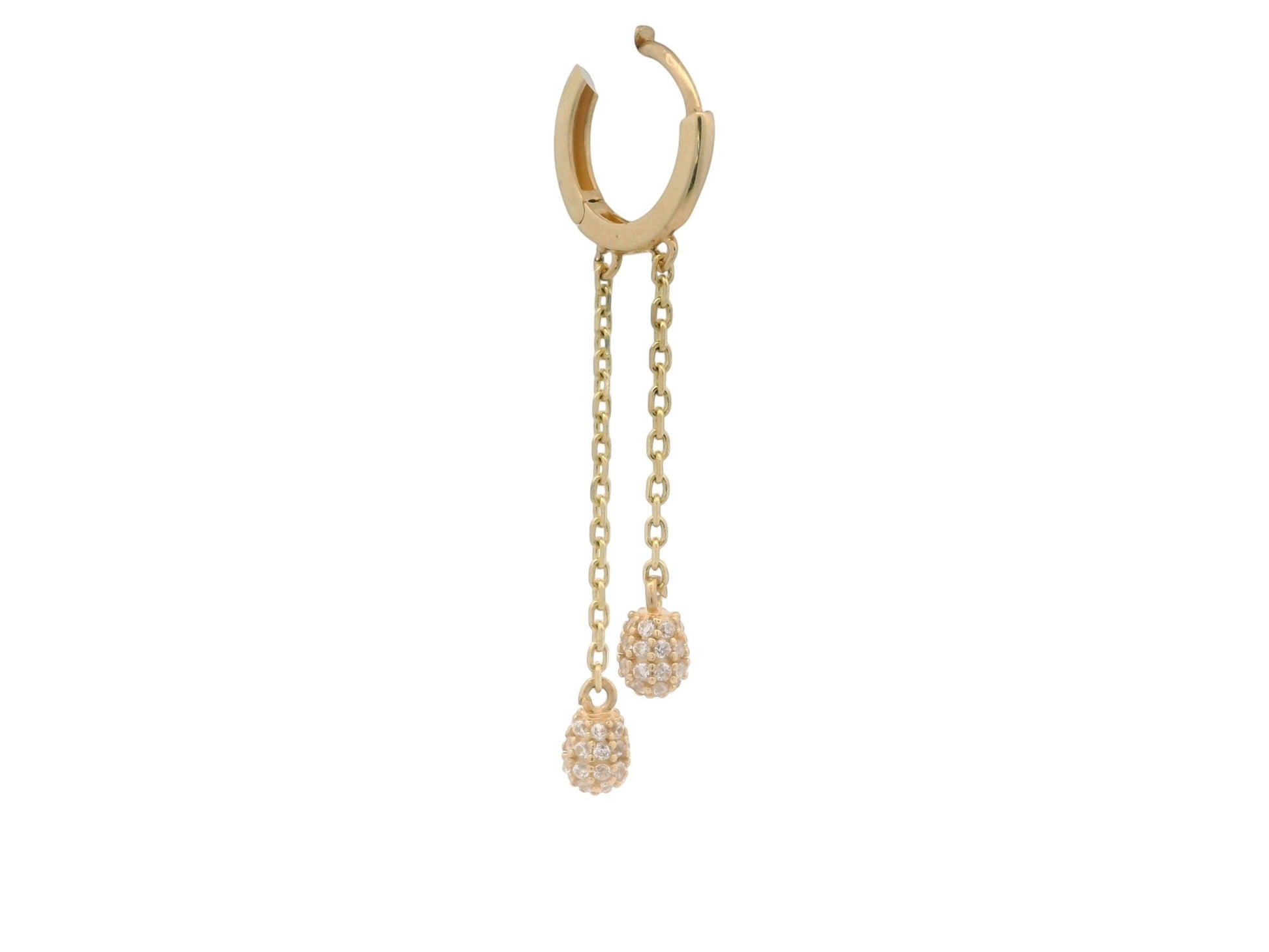 Cercei Antonia Gold tip verigă din aur cu lanțuri delicate și pandantive sferice strălucitoare cu pietre