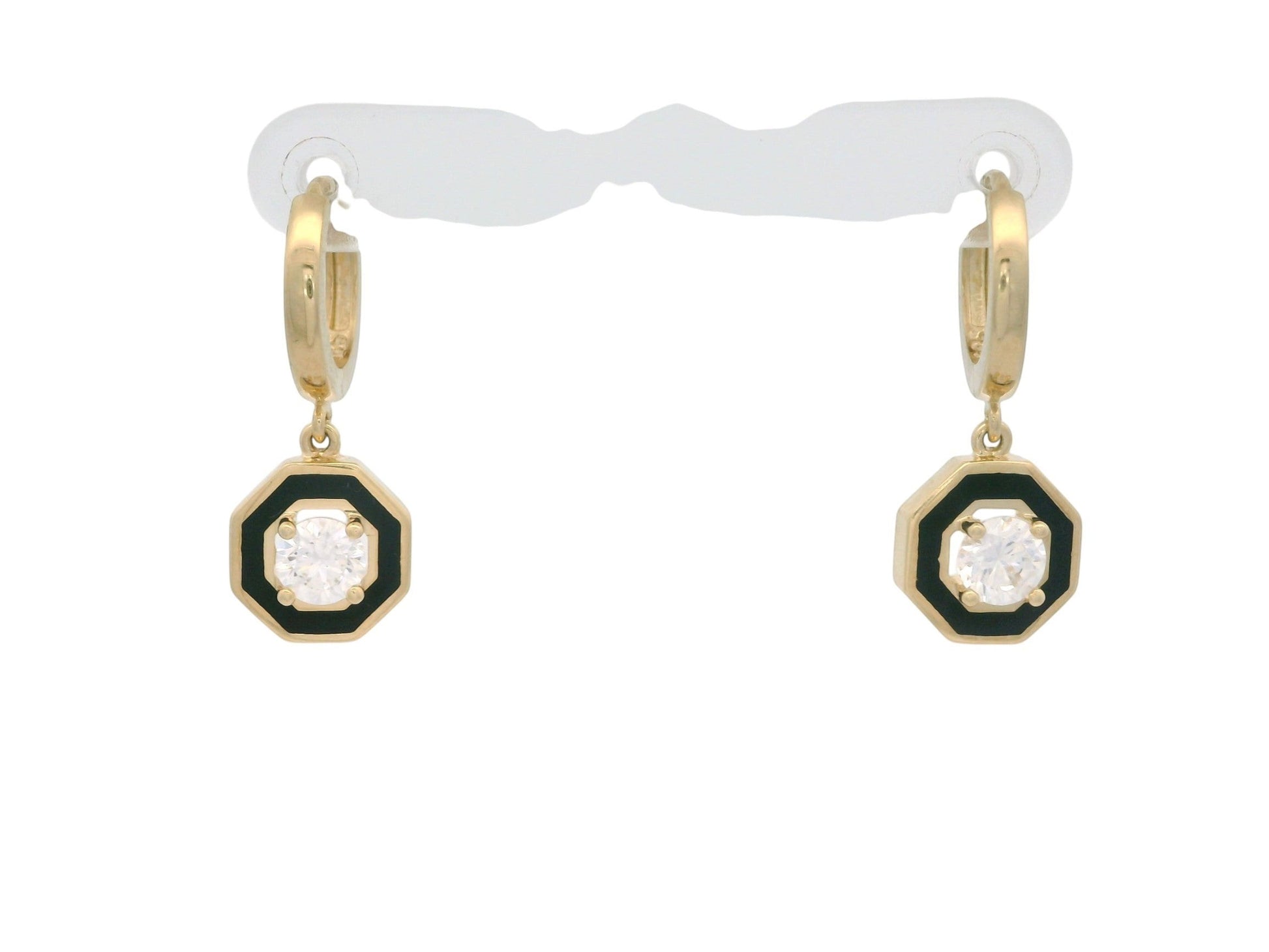 Cercei Antonia Gold din aur de 14K cu design octogonal, email negru și piatră centrală strălucitoare