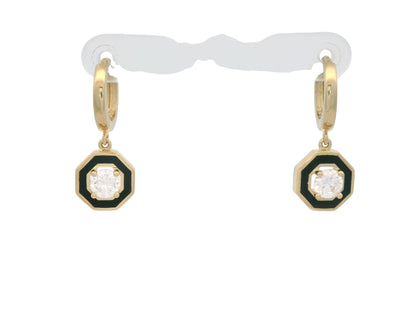 Cercei Antonia Gold din aur de 14K cu design octogonal, email negru și piatră centrală strălucitoare