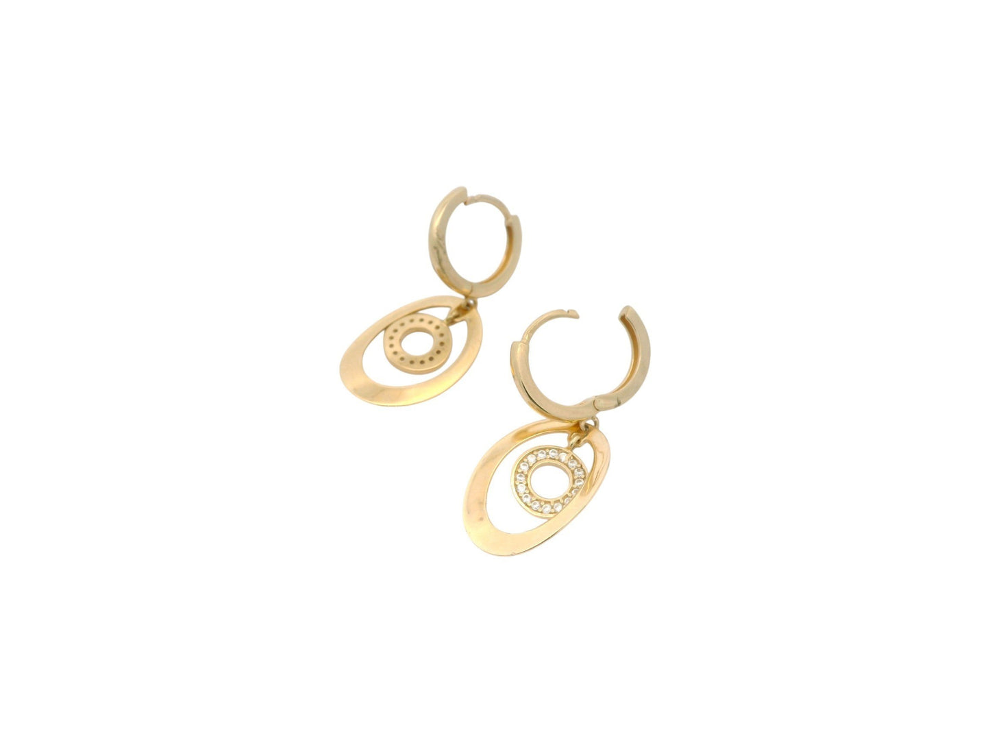 Cercei Antonia Gold din aur cu design oval și element central circular decorat cu pietre strălucitoare