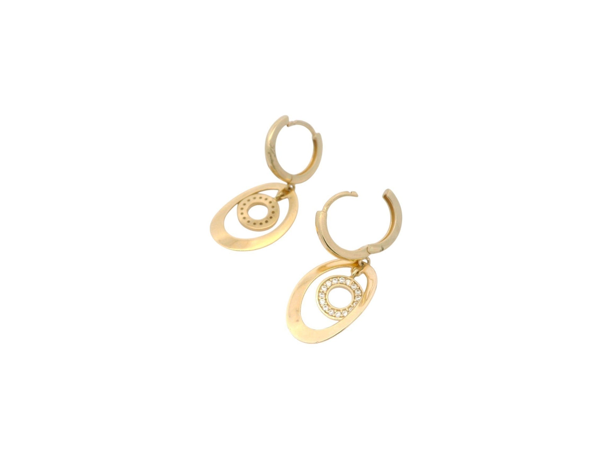 Cercei Antonia Gold din aur cu design oval și element central circular decorat cu pietre strălucitoare
