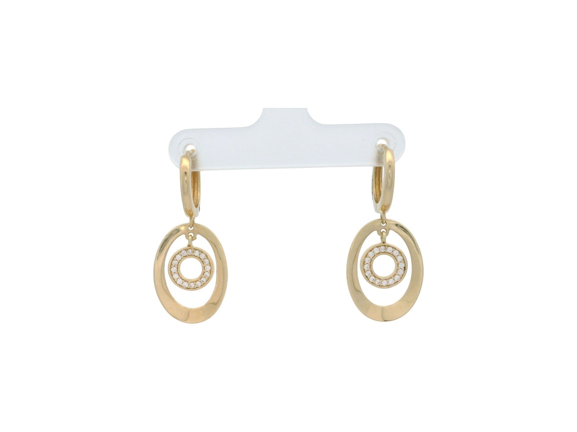 Cercei Antonia Gold din aur cu design oval și cerc interior decorat cu pietre strălucitoare, sistem de închidere tortiță