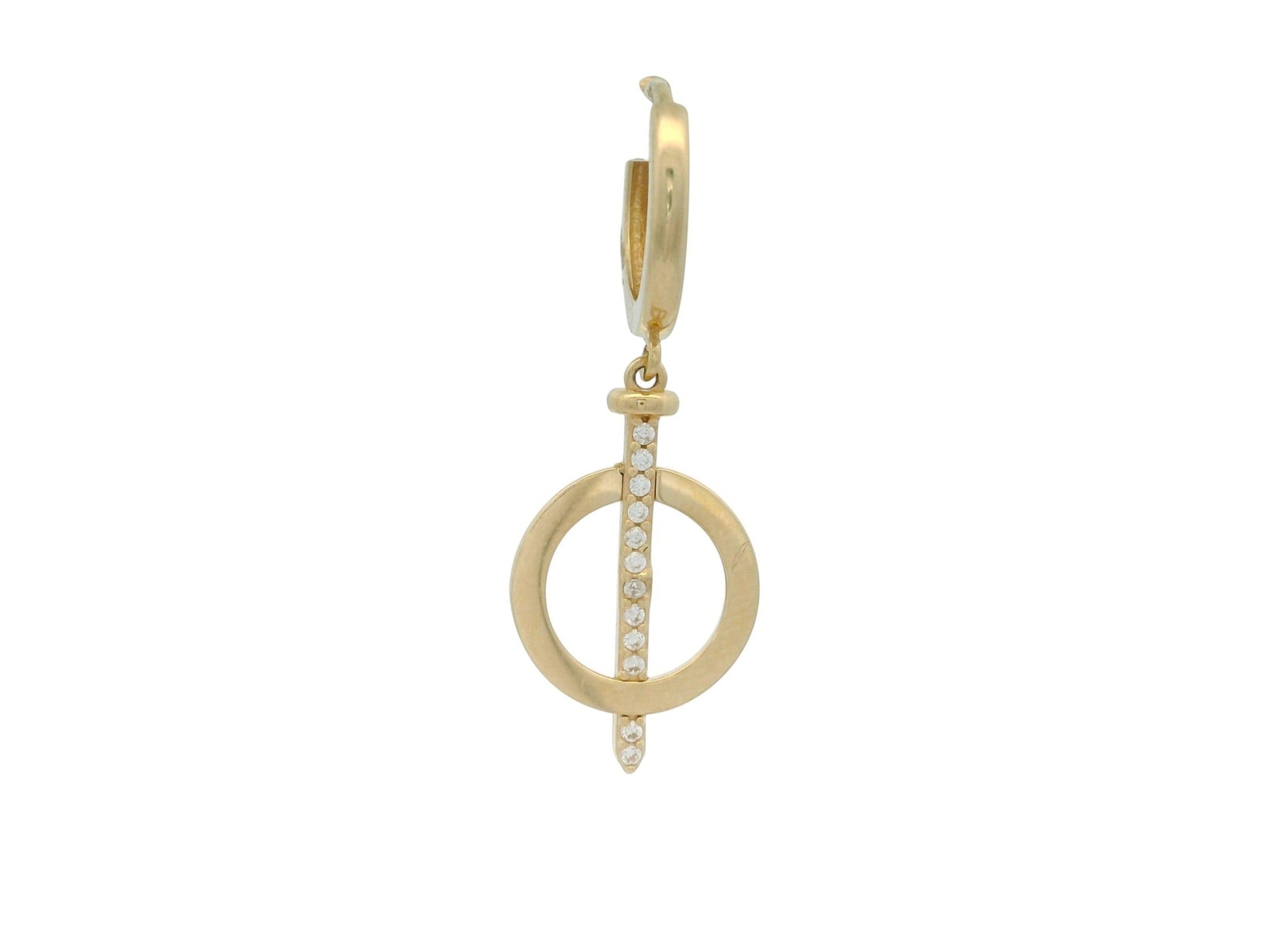 Cercei Antonia Gold tip verigă din aur cu pandantiv circular și bară verticală decorată cu pietre strălucitoare