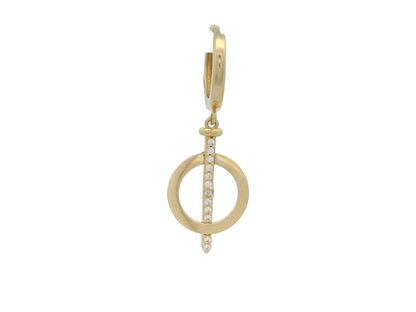 Cercei Antonia Gold tip verigă din aur cu pandantiv circular și bară verticală decorată cu pietre strălucitoare