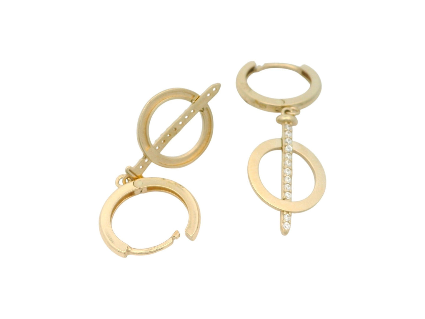Cercei Antonia Gold tip verigă din aur cu pandantiv circular geometric și bară verticală decorată cu pietre strălucitoare
