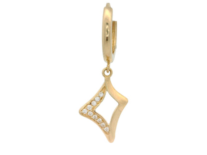 Cercei Antonia Gold tip creole din aur galben cu pandantiv geometric în formă de romb decorat cu pietre de zirconiu