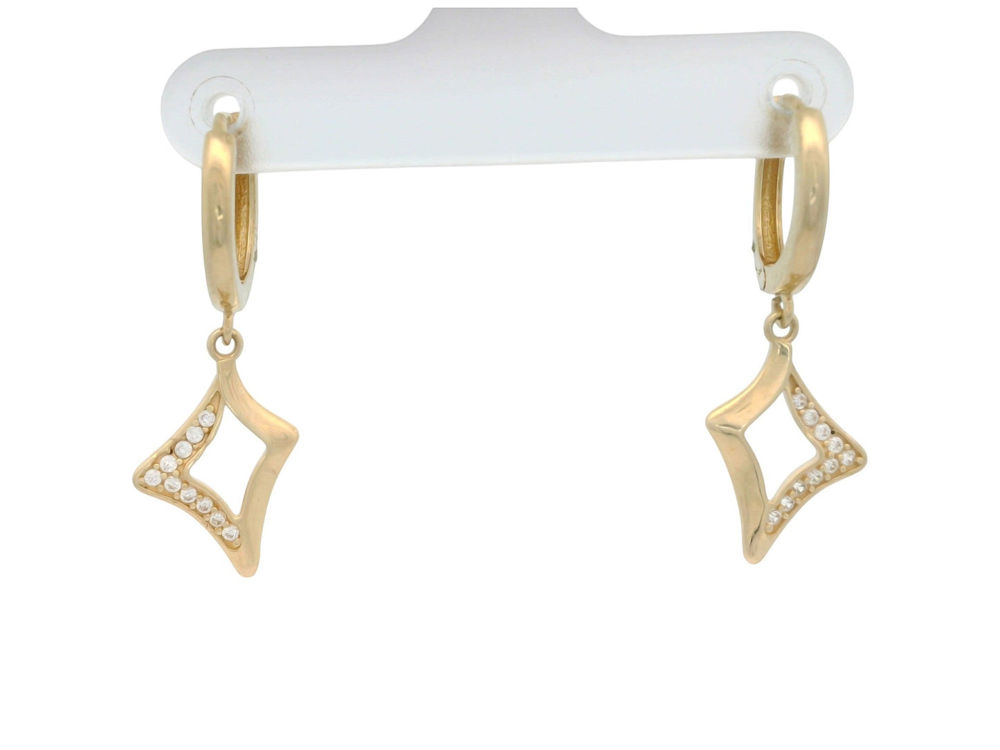 Cercei Antonia Gold tip creole din aur galben cu pandantiv geometric în formă de romb decorat cu pietre de zirconiu