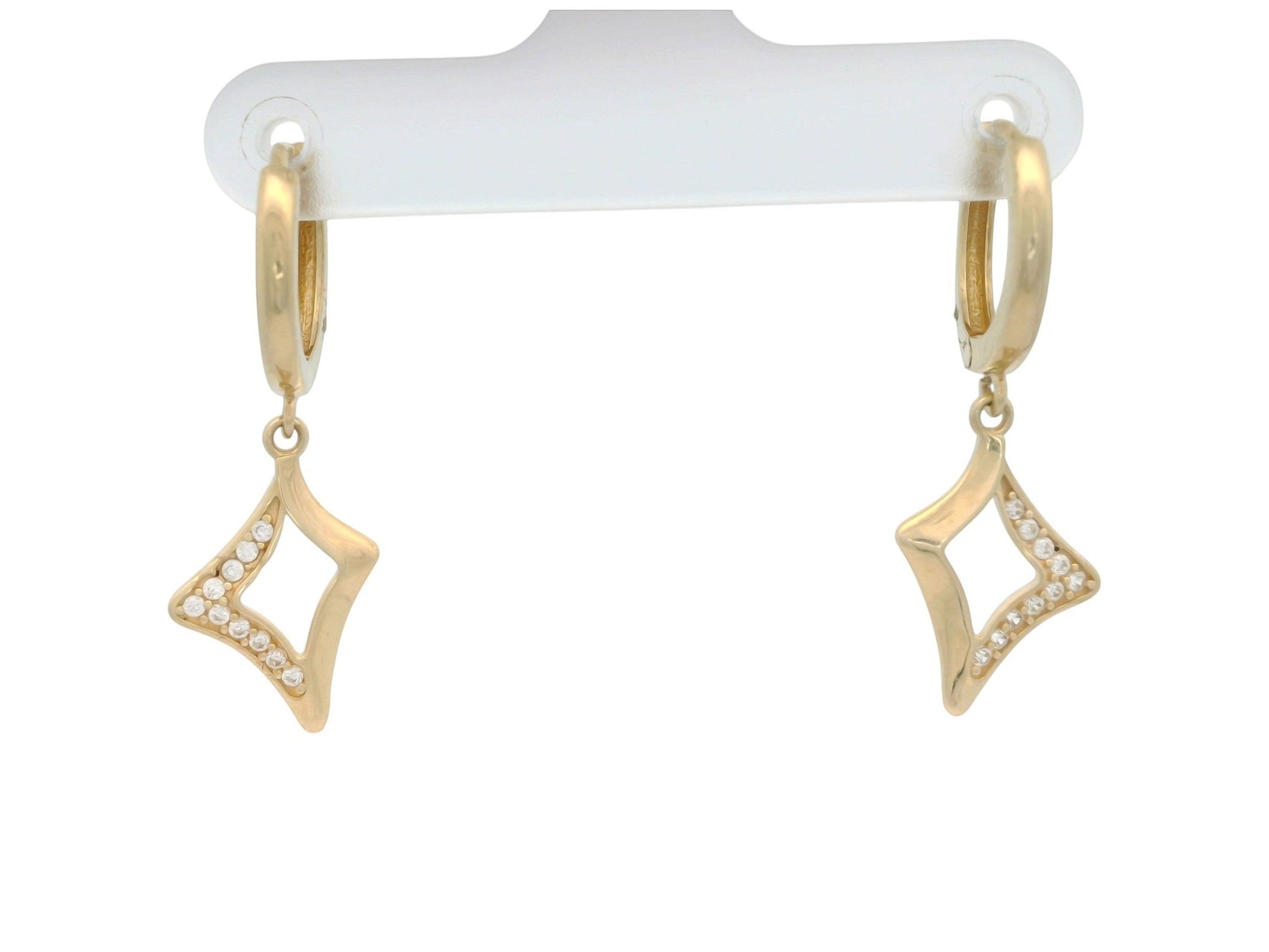 Cercei Antonia Gold tip creole din aur galben cu pandantiv geometric în formă de romb decorat cu pietre de zirconiu