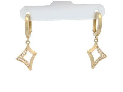 Cercei Antonia Gold tip creole din aur galben cu pandantiv geometric în formă de romb decorat cu pietre de zirconiu