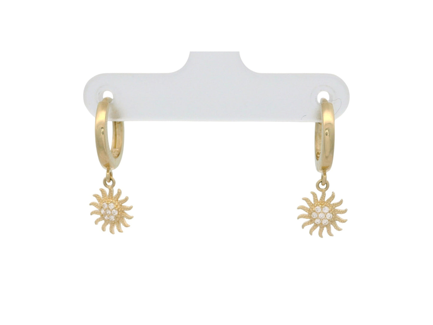 Cercei Antonia Gold tip creole din aur galben 14K cu pandantiv soare decorat cu pietre de zirconiu strălucitoare