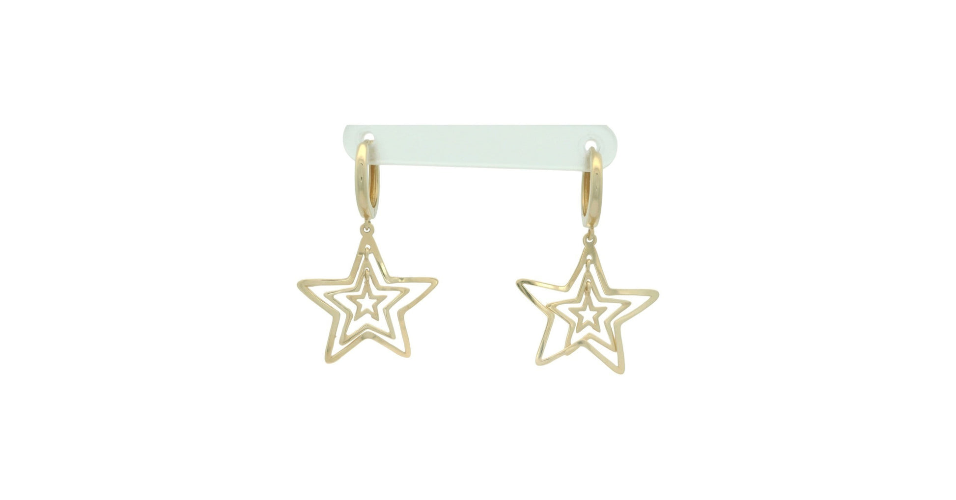 Cercei Antonia Gold din aur galben cu design modern de stele suprapuse și sistem de prindere tip tortiță