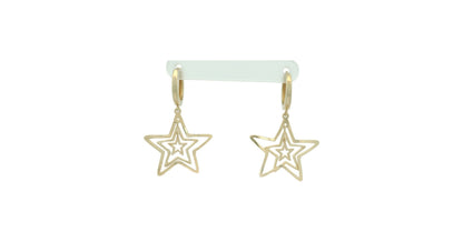 Cercei Antonia Gold din aur galben cu design modern de stele suprapuse și sistem de prindere tip tortiță