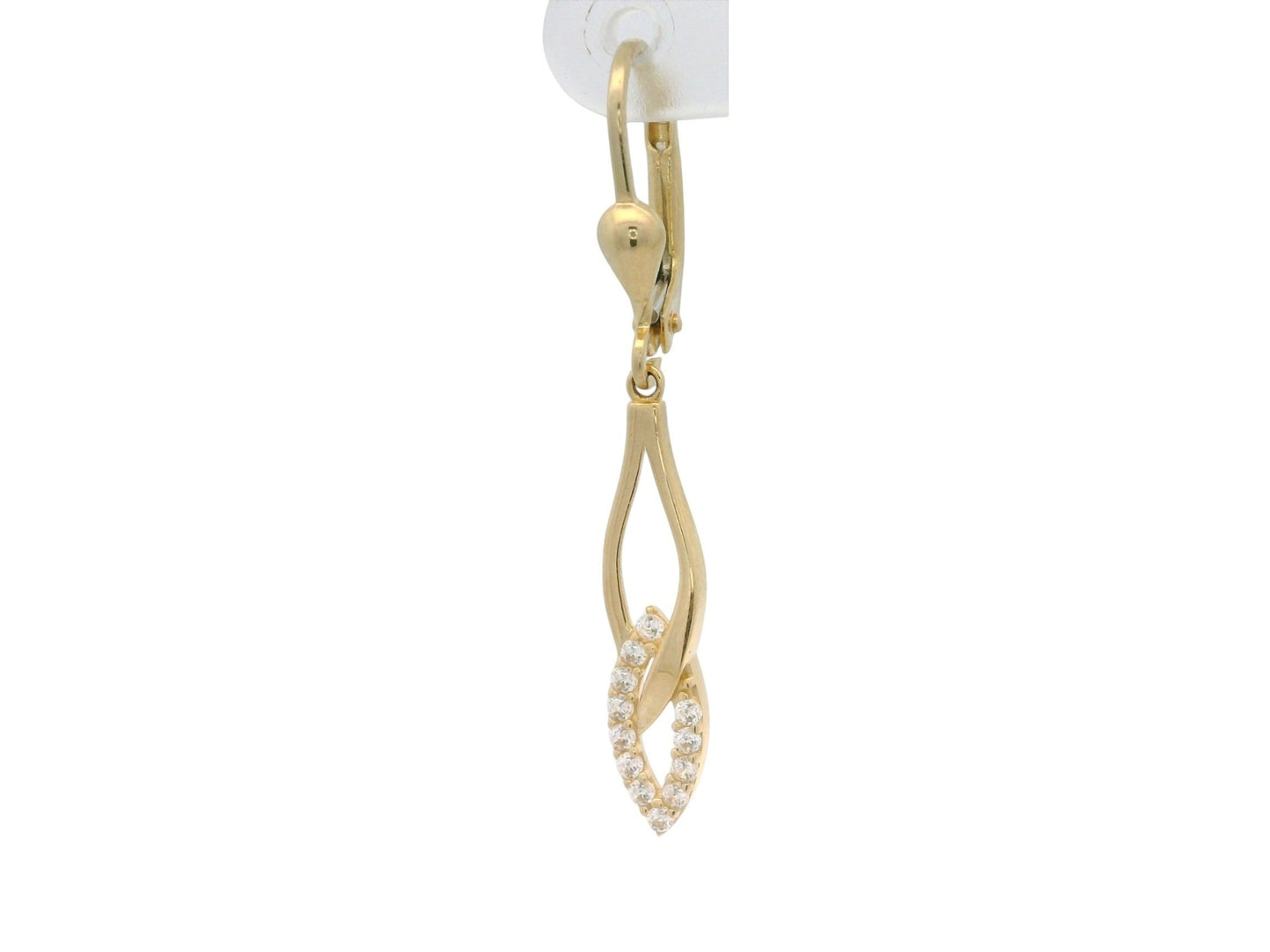 Cercei Antonia Gold din aur galben în formă de picătură alungită, decorați cu pietre albe de zirconiu strălucitor.