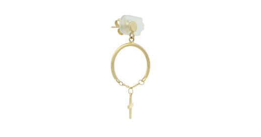 Cercei Antonia Gold tip cerc cu pandantiv cruce, placați cu aur, design minimalist și elegant cu sistem de închidere șurub