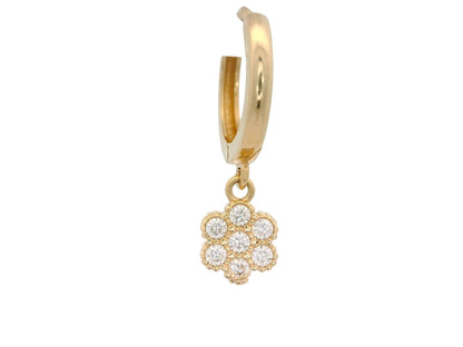 Cercei tip creole Antonia Gold din aur galben cu pandantiv floare decorat cu pietre de zirconiu albe strălucitoare