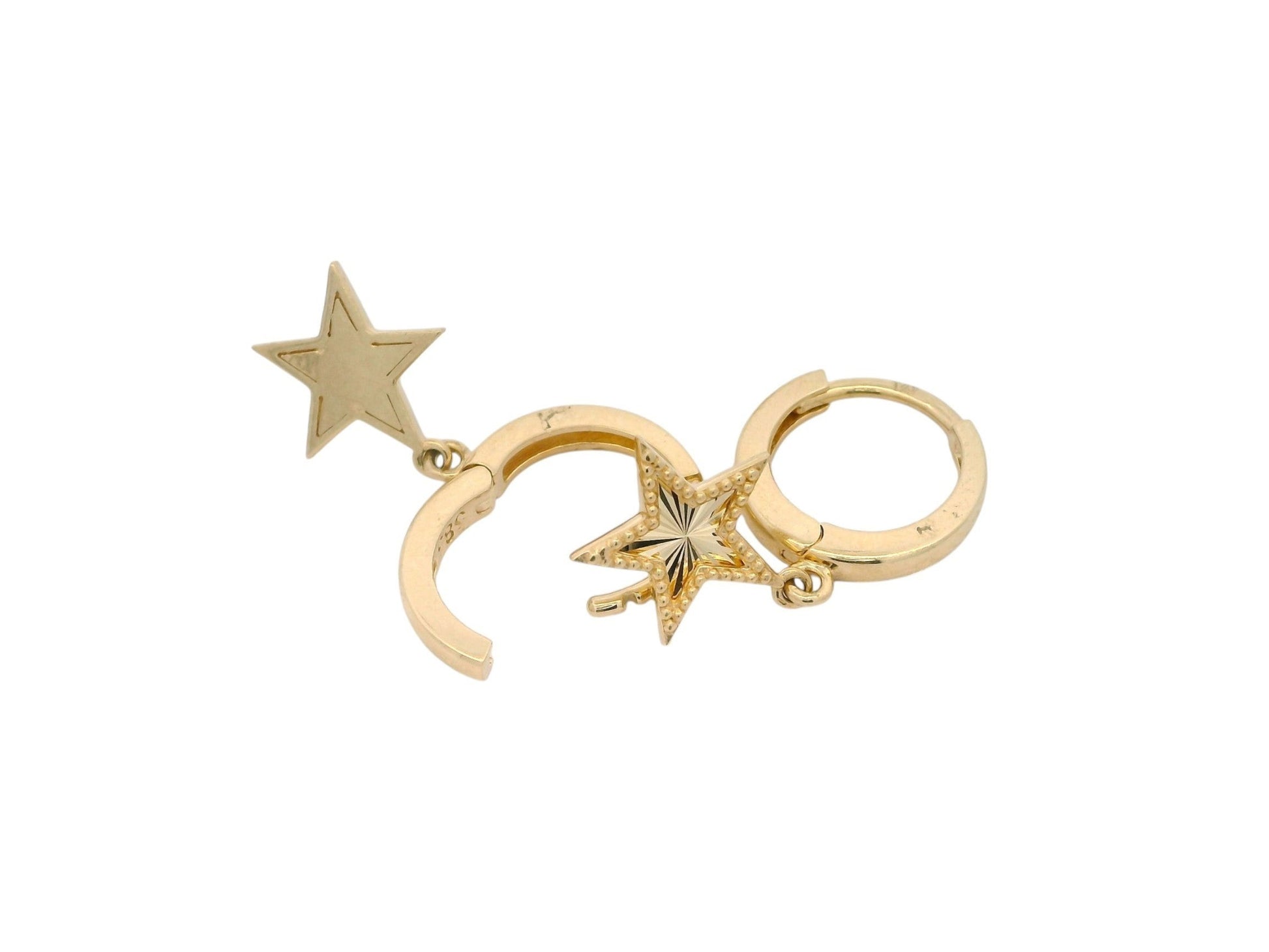 Cercei creole Antonia Gold din aur cu pandantiv în formă de stea gravată, design elegant și modern