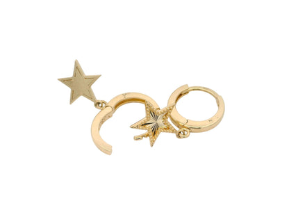 Cercei creole Antonia Gold din aur cu pandantiv în formă de stea gravată, design elegant și modern